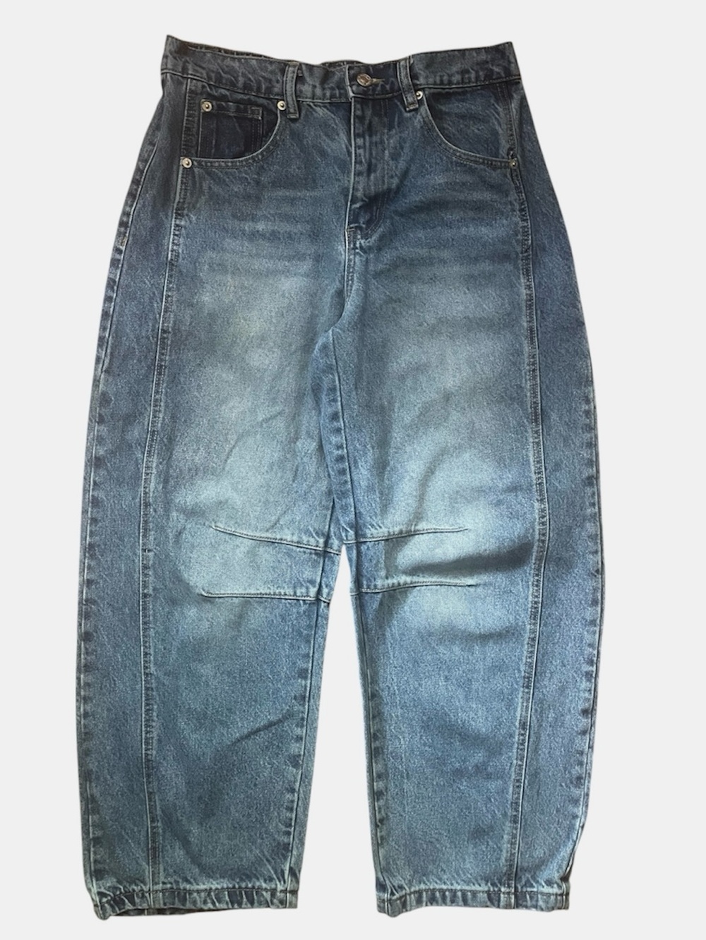 Blue Denim High-Rise Slouchy Tapered Crop Barrel Aaron & Amber Jeans Large